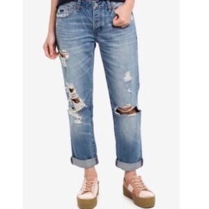 Current Elliott Midrise Boyfriend Jeans In Blue Sz 28 Distressed Crop 25” inseam